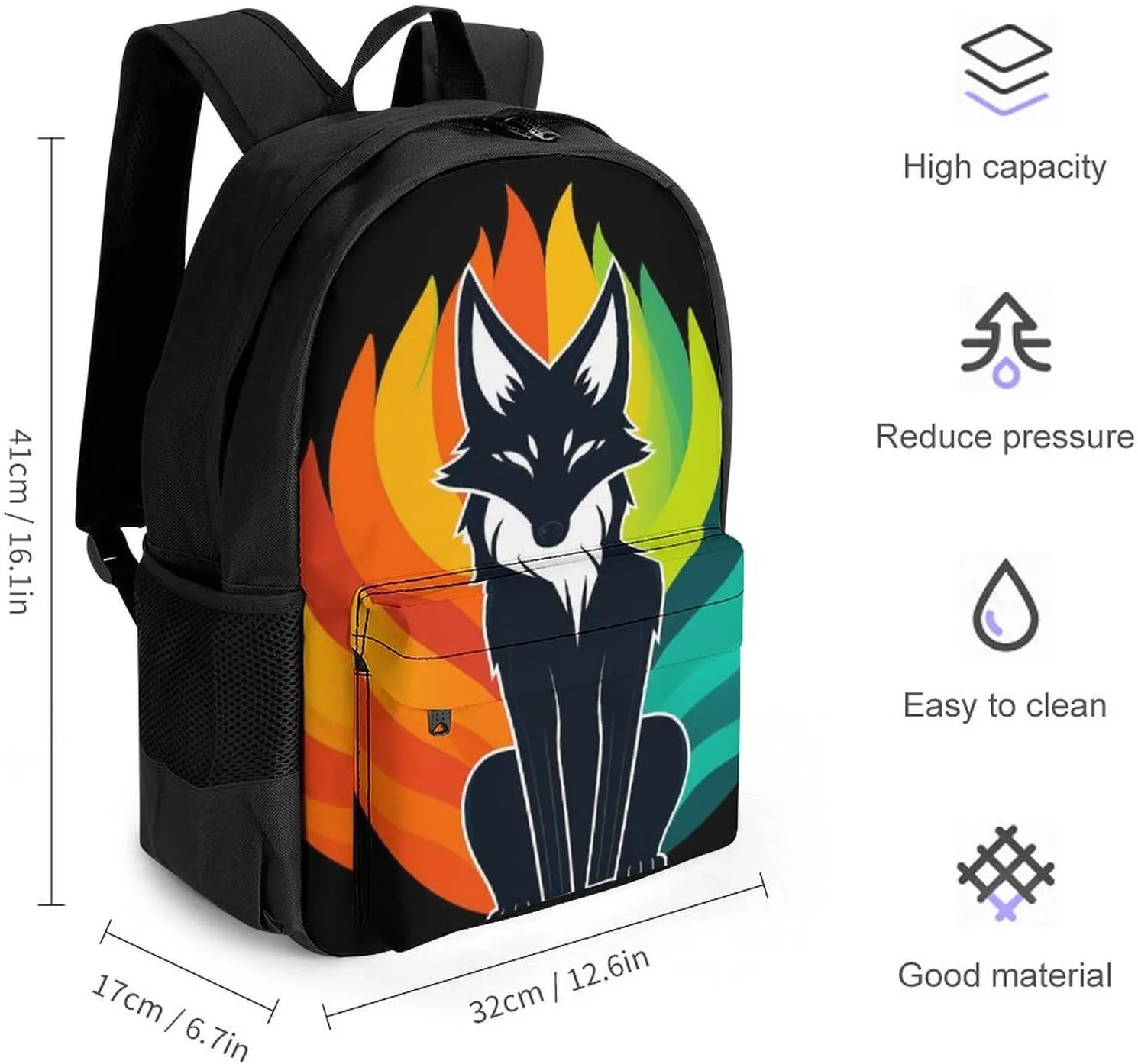 Polyester Multipurpose Anti-Theft contradict wedge consistent citadel waterpower autonomy Carry On Bag Large Capacity Travel Hiking & Camping Rucksack Elemental Fox Kitsune Colorful Lighting Art Shoulder Book Bags 