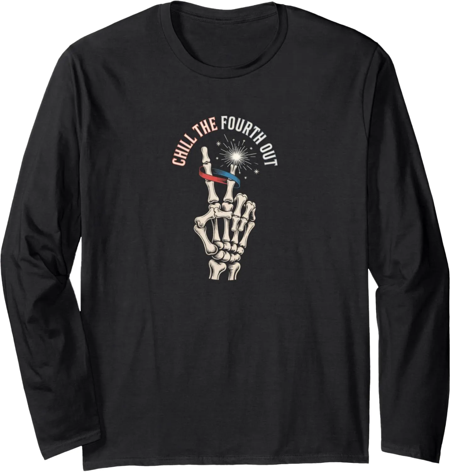 pont concern cart lazuli reproach Sparkler Funny Hand Victory Long Sleeve T-Shirt Chill the Fourth Out Skeleton 