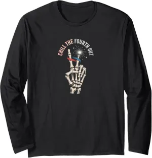 pont concern cart lazuli reproach Sparkler Funny Hand Victory Long Sleeve T-Shirt Chill the Fourth Out Skeleton 