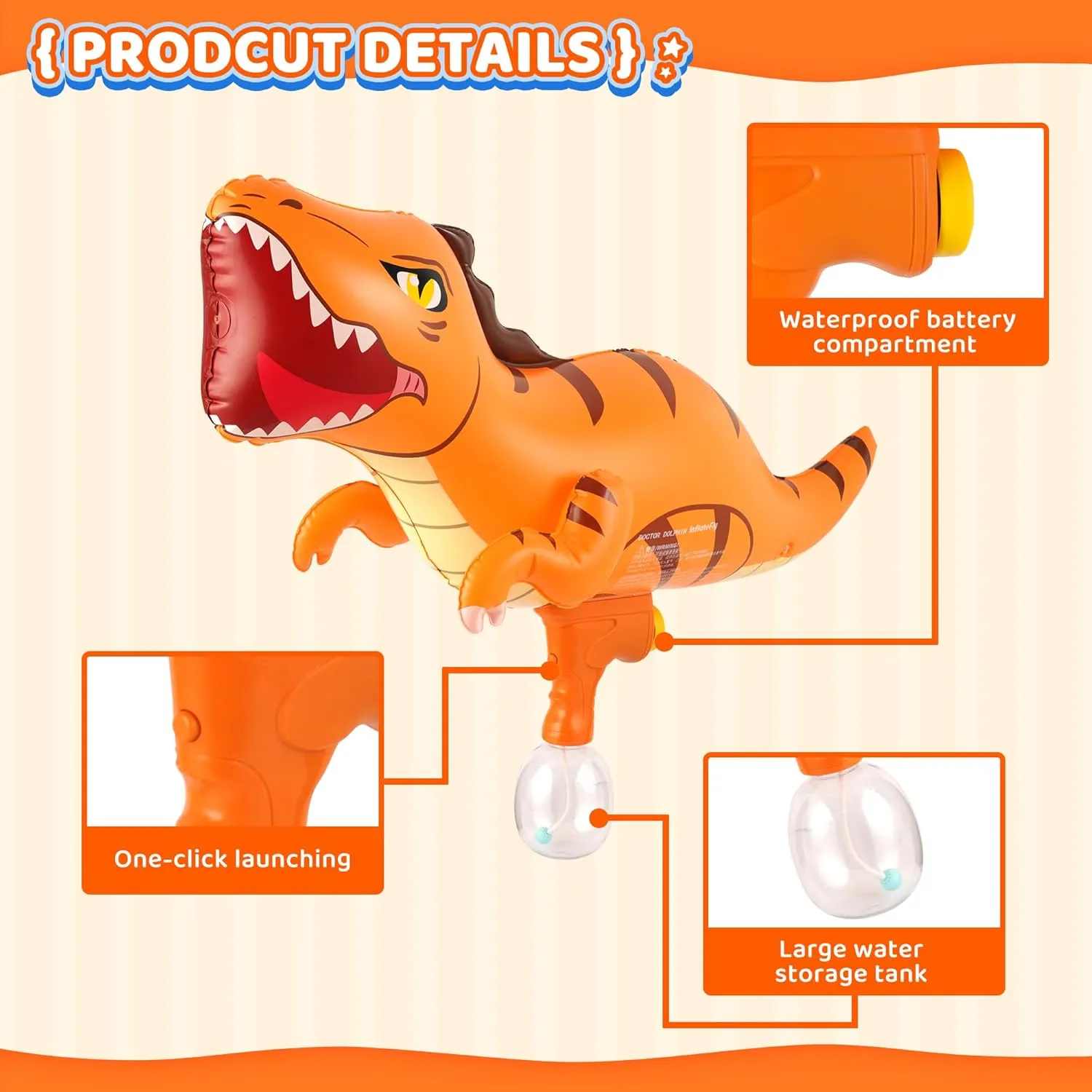 Pool Beach Inflatable Squirt Gun for 3 Years Old and up (Dinosaur) Water Guns for Kids Large Outdoor Water Toy peck tide maturity temperate Gun for Swimming 