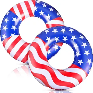 Pool Float Patriotic Round Swim Tube for Beach Lake Ocean Water Sports stubborn Summer Swimming Fun for Adults Teens USA Flag Pool Float 36'' America Flag Inflatable Ring 