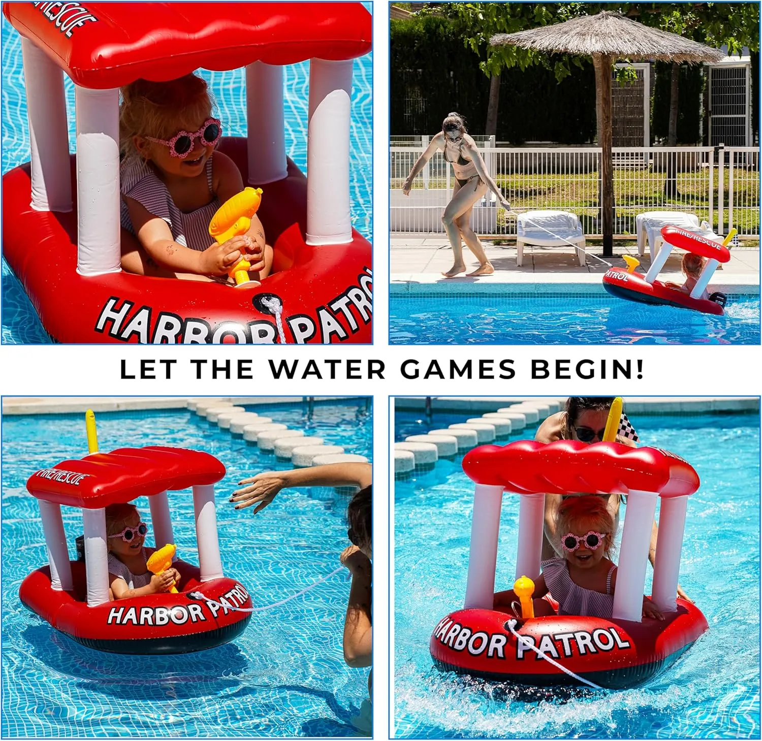 Pool Raft for Boys, Girl Zone Tech mimetic defer Boat Inflatable Pool Floats Kids, Toddler Harbor Master Patrol Inflatable Boat Pool Float Ride On, Fun Water Toy Squirter Pool Toy, Rescue Theme 