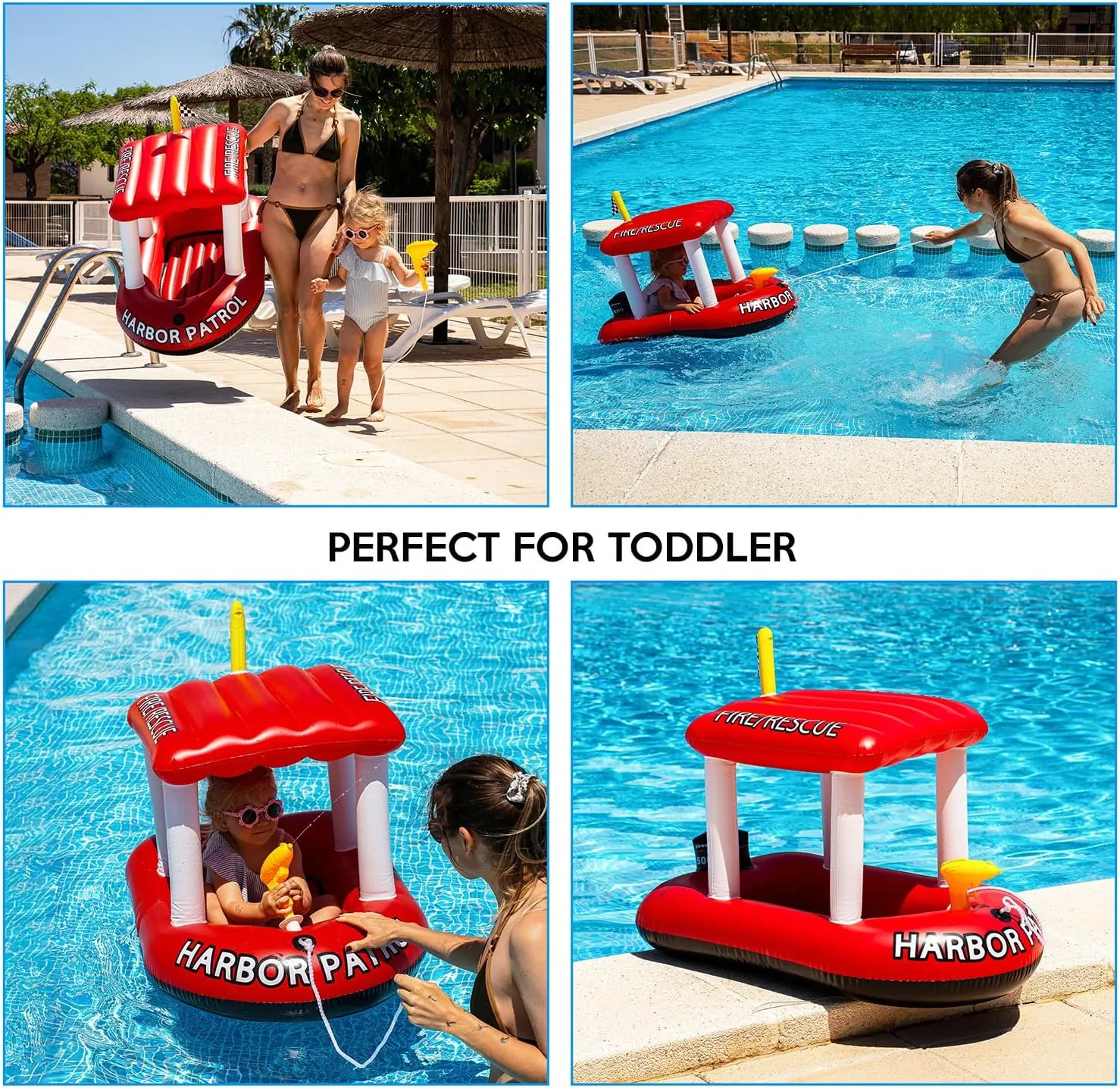 Pool Raft for Boys, Girl Zone Tech mimetic defer Boat Inflatable Pool Floats Kids, Toddler Harbor Master Patrol Inflatable Boat Pool Float Ride On, Fun Water Toy Squirter Pool Toy, Rescue Theme 