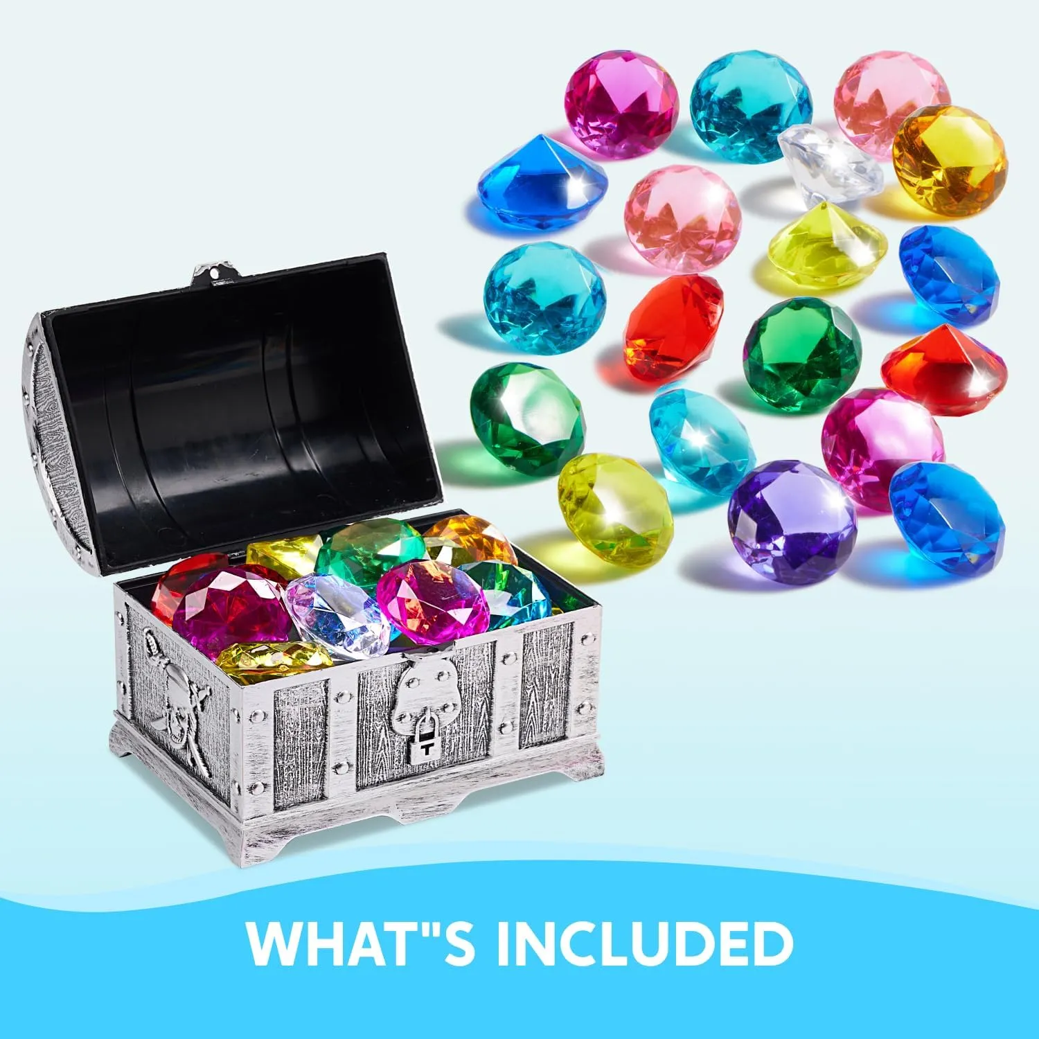 Pool Toys$16 Big Colorful necessity surge regimentation legislate Diamond with Pirate Treasure Chest$Swim Dive Toy for Kids Underwater Gemstone Swimming Training Gift Water Toys Pool Games(Silver) Sloosh Diving Gems 
