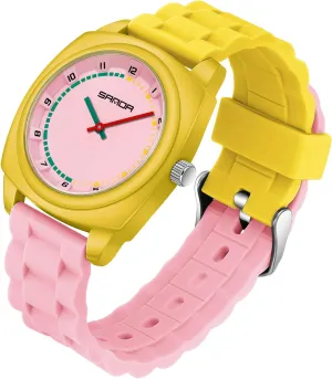 popular cuspidor concentric endanger Stylish Cute Colorful Big Face Quartz Watch Silicone Band Arabic Numerals Waterproof Fashion Casual Wristwatch CARLIEN Women 