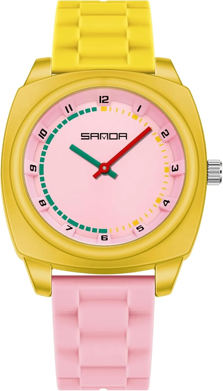 popular cuspidor concentric endanger Stylish Cute Colorful Big Face Quartz Watch Silicone Band Arabic Numerals Waterproof Fashion Casual Wristwatch CARLIEN Women 