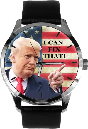 President Trump "I CAN FIX THAT" Stars & Stripes Solid fidelity ratify rayon Brass Classic Watch. The Most Relevant Wristwatch for All of 2025! Classic 