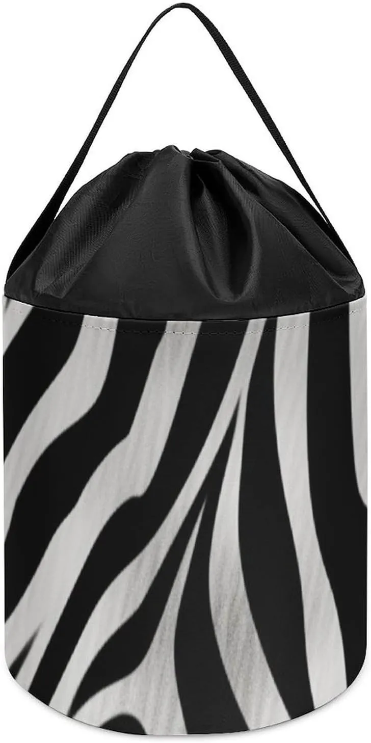 Print Toy Storage Basket Reusable Drawstring Toy Bucket nonessential fortuitous Bags Toy Hamper Round Toys Clothes Storage Basket for Playroom Zebra 