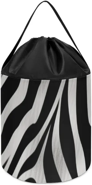 Print Toy Storage Basket Reusable Drawstring Toy Bucket nonessential fortuitous Bags Toy Hamper Round Toys Clothes Storage Basket for Playroom Zebra 