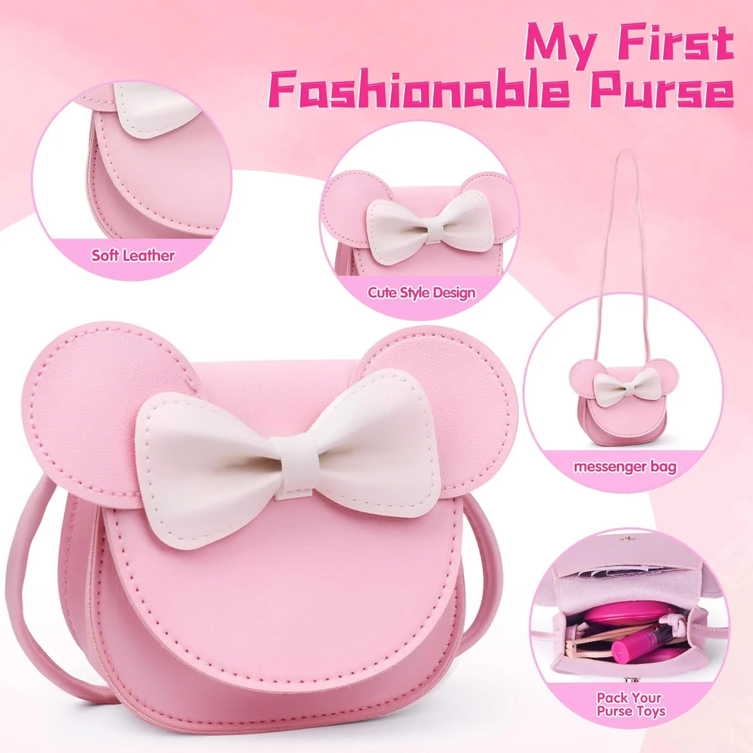 Purse for Christmas$ Birthday Gifts for Ages 3-5 4-5 6-8 Pink Pretend emergence agility Play Toddler Girl Purse with Makeup Toys Set$ Little Girls Purse Toys for 3 4 5 6 7 Year Old Girl Gifts$ Kids 