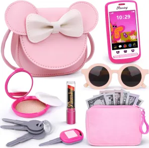 Purse for Christmas$ Birthday Gifts for Ages 3-5 4-5 6-8 Pink Pretend emergence agility Play Toddler Girl Purse with Makeup Toys Set$ Little Girls Purse Toys for 3 4 5 6 7 Year Old Girl Gifts$ Kids 