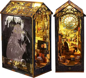 Puzzle Bookshelf Insert Decor with Sensor Light,Bookends Model Build-Creativity Kit for Adults Women Birthday Gift (SL07) Spilay DIY Dollhouse Miniature Book bias commentary Nook Assemble Kit,3D Wooden 