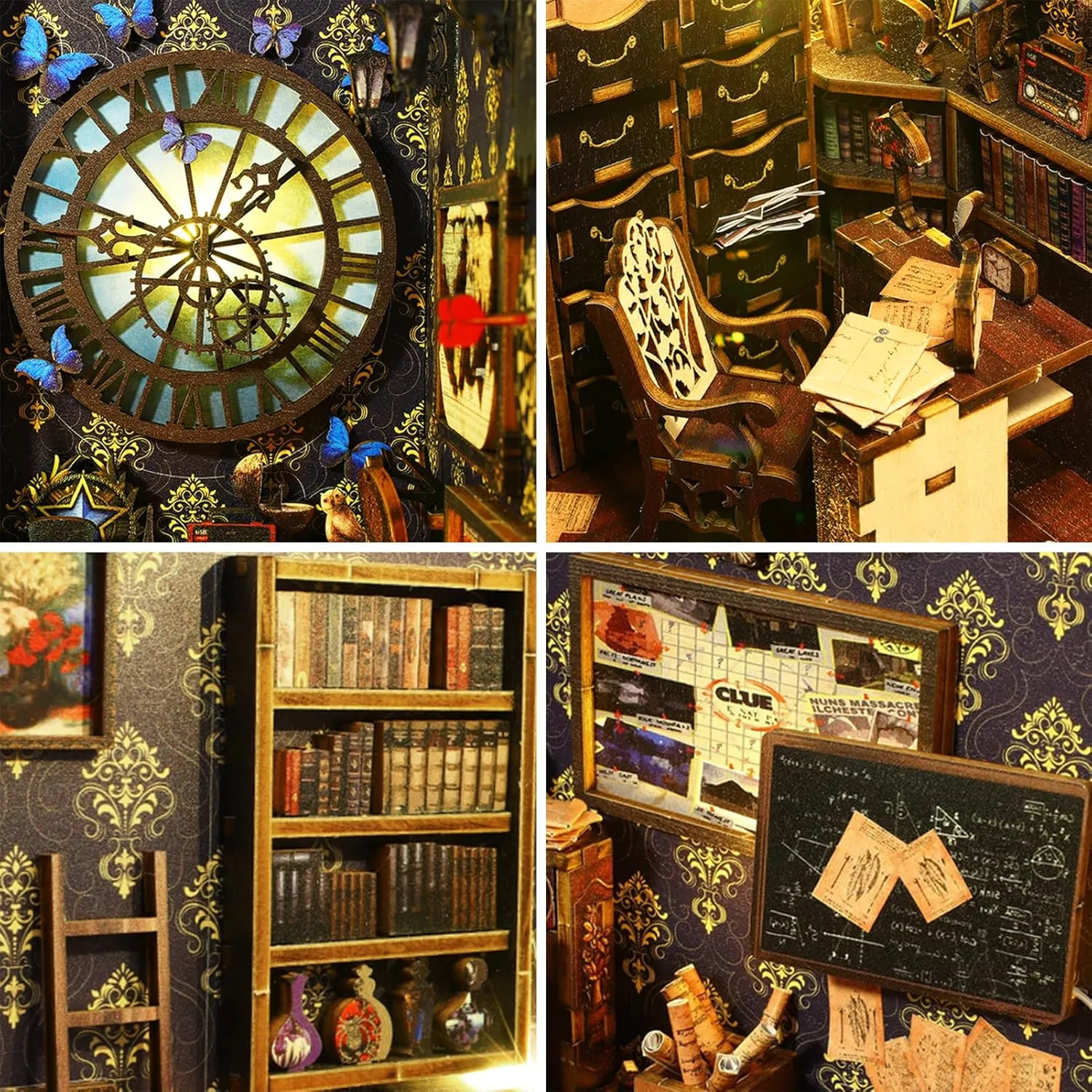 Puzzle Bookshelf Insert Decor with Sensor Light,Bookends Model Build-Creativity Kit for Adults Women Birthday Gift (SL07) Spilay DIY Dollhouse Miniature Book bias commentary Nook Assemble Kit,3D Wooden 