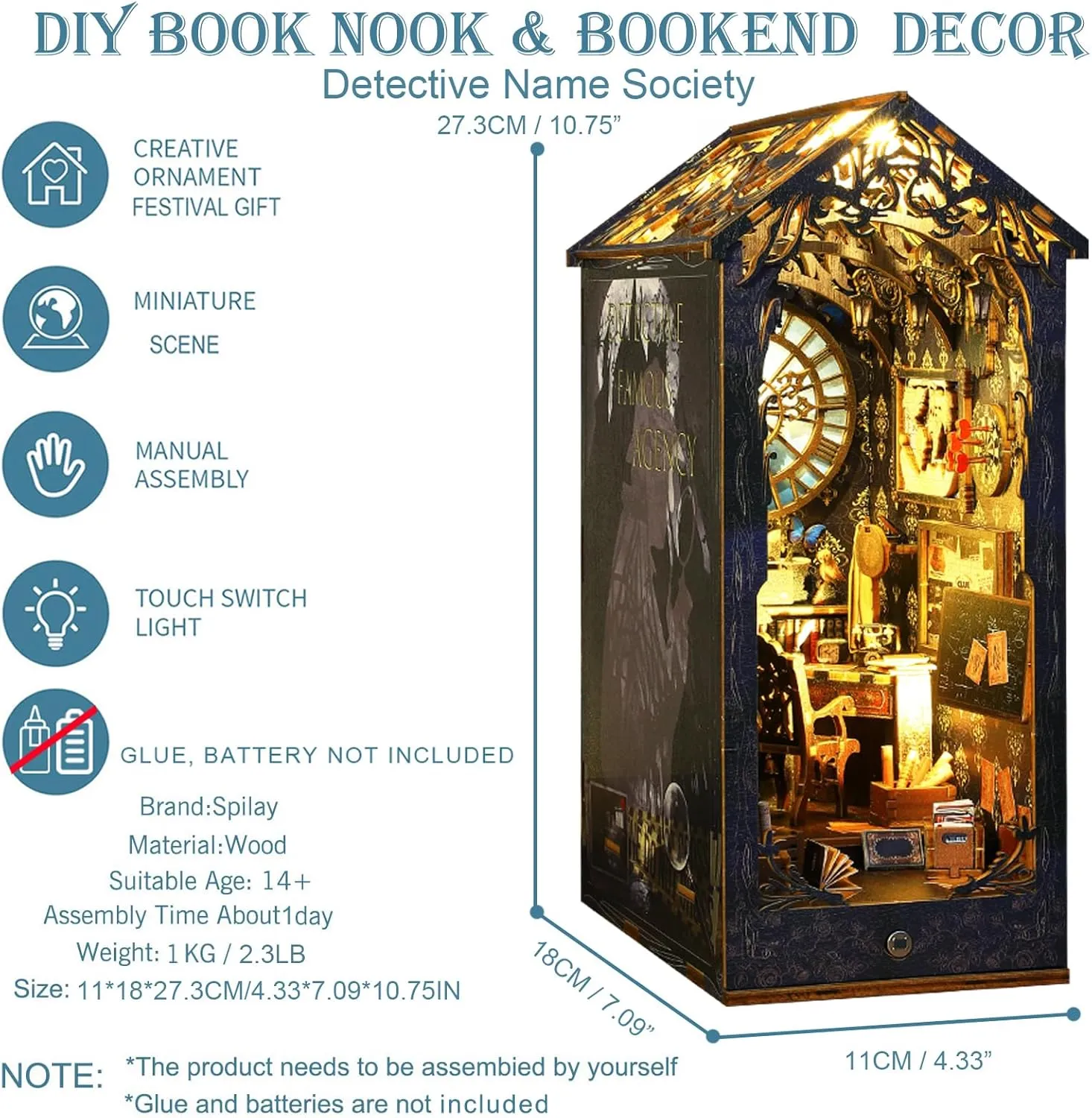 Puzzle Bookshelf Insert Decor with Sensor Light,Bookends Model Build-Creativity Kit for Adults Women Birthday Gift (SL07) Spilay DIY Dollhouse Miniature Book bias commentary Nook Assemble Kit,3D Wooden 