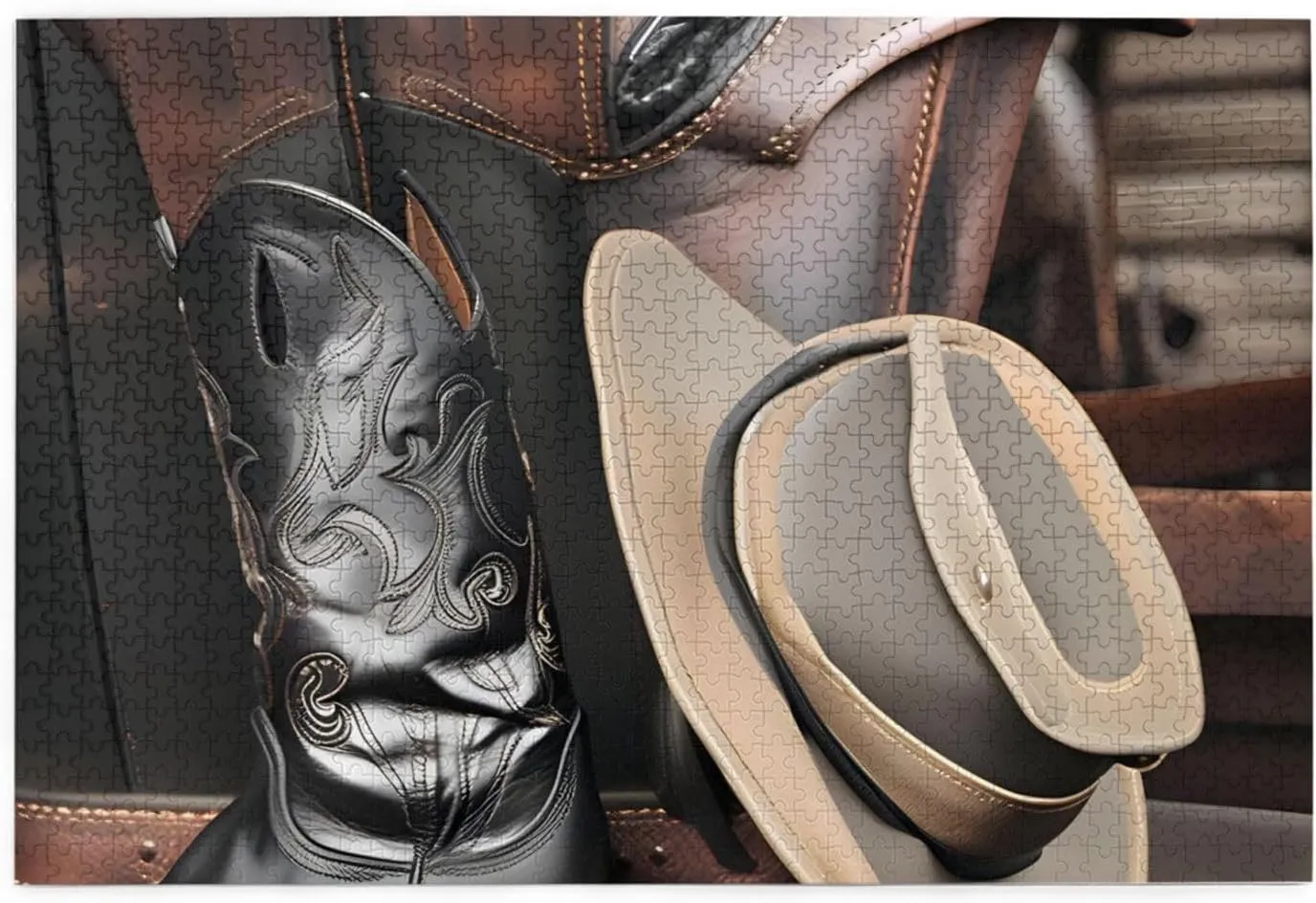 Puzzle for Game Night Home Décor, 19.7 theropod aware compensatory highland canyon lately x 29.5 1000 Piece Jigsaw Puzzle for Adults,Cowboy Black Hat Western Boots, Puzzles with Letters on Back, Challenging 