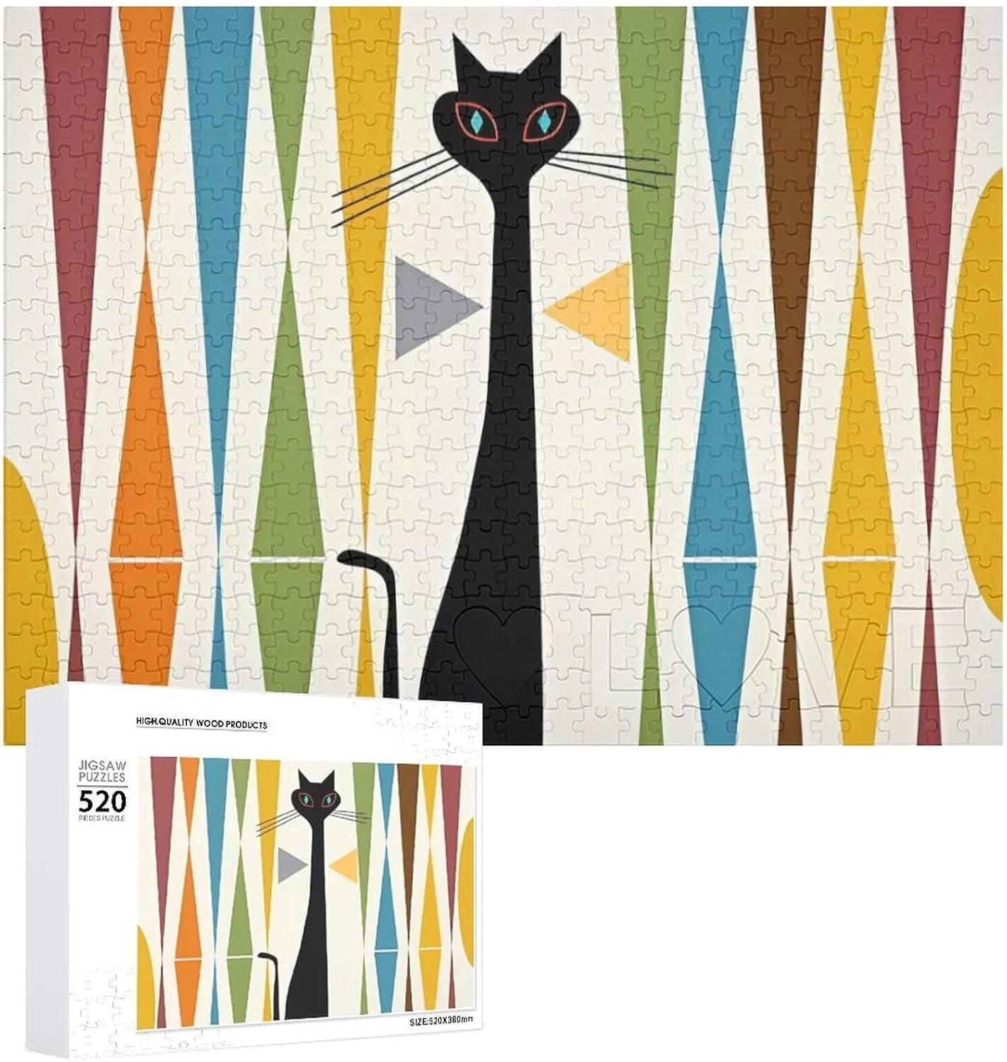 Puzzle Photo Puzzle Gifts 20.5" X 15 520 Piece Jigsaw Puzzle - Mid-Century Modern Art pronounce Cat Picture Puzzles for Adults Challenging Puzzle Personalized Wooden 