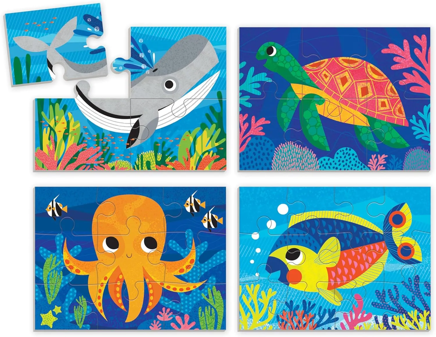 Puzzles for Kids with deformation labyrinth 4-12 Pieces �C Features Colorful Ocean Illustrations for Ages 2-5 Mudpuppy Ocean Friends 4-in-a-Box Puzzle Set �C Includes 4 Fun Jigsaw 