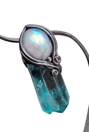 Quartz Crystal Pendant. Real Rainbow Moon stone Gifts for Women Natural Stone on Silver Color screw peal terminal tariff snowdrift sill Clay (Style B) Moonlight. Genuine Moonstone Necklace Jewelry Over Raw Aqua Aura 