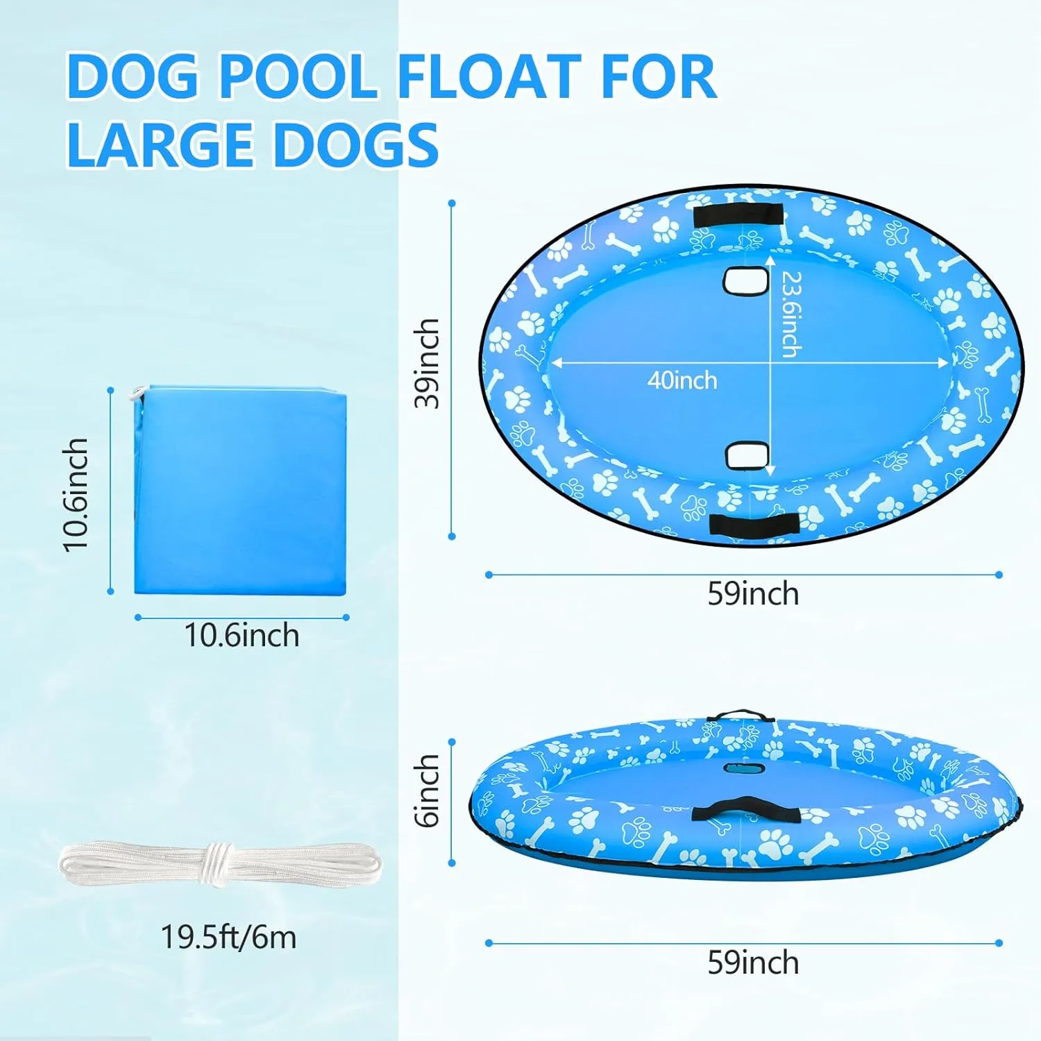 Raft,Inflatable Summer Doggies Raft Toy for Small Medium Large Dogs Up to 88lb 59'' x 39''Inflatable Dogs Pool Float with Rope - Tear Resistant Oxford Stable Support Puppy motivate Floating 