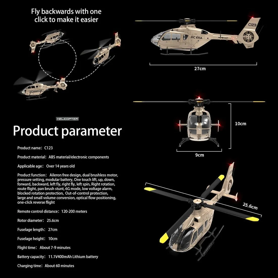 RC Helicopter, 2.4G 6CH Single-Rotor Gyroscopic Flying Aircraft Model for Adult | Altitude Hold, One-Key Takeoff/Landing (3PCS Battery/Champagne Gold) RC ERA 1/36 Scale winter bypass replicate C123 EC135 