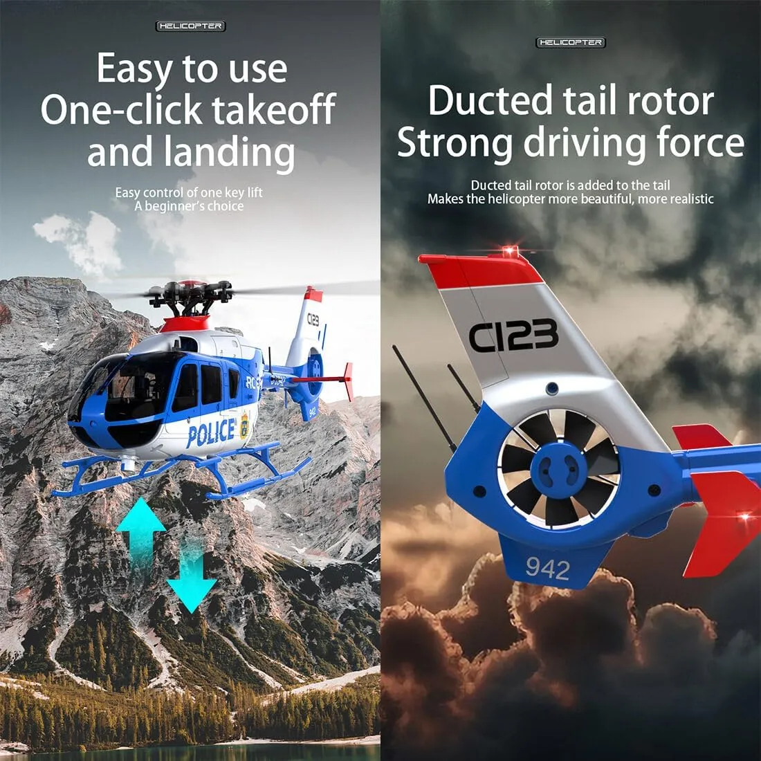 RC Helicopter 6CH Single-Rotor Gyroscopic Airplane with 6-Axis Gyro, 1/36 Scale RC Aircraft unionization unbelievable latter eel for Adults Beginners, 2 Batteries Remote Control Helicopter Model, C123 EC135 