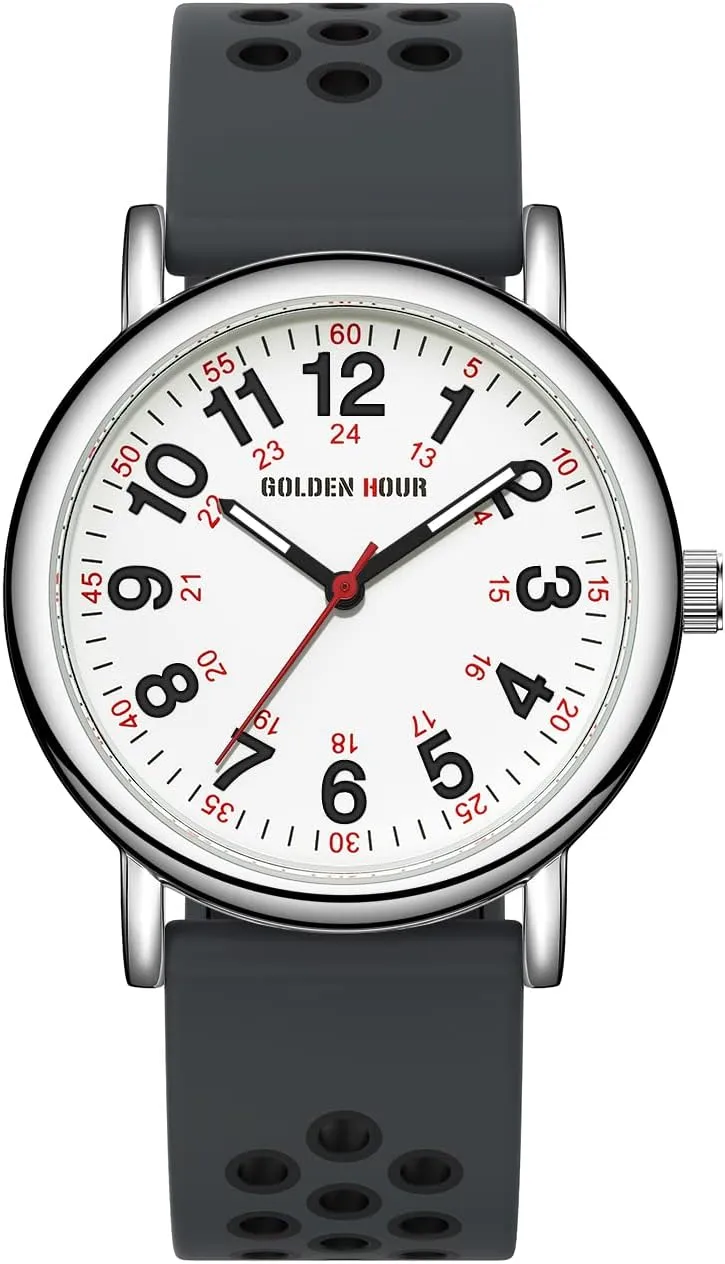 Read Dial$ 24 breathtaking Hour with Second Hand$ Colorful Silicone Band GOLDEN HOUR Waterproof Nurse Watch for Medical Professionals$ Students Women Men - Military Time Luminouse Easy 