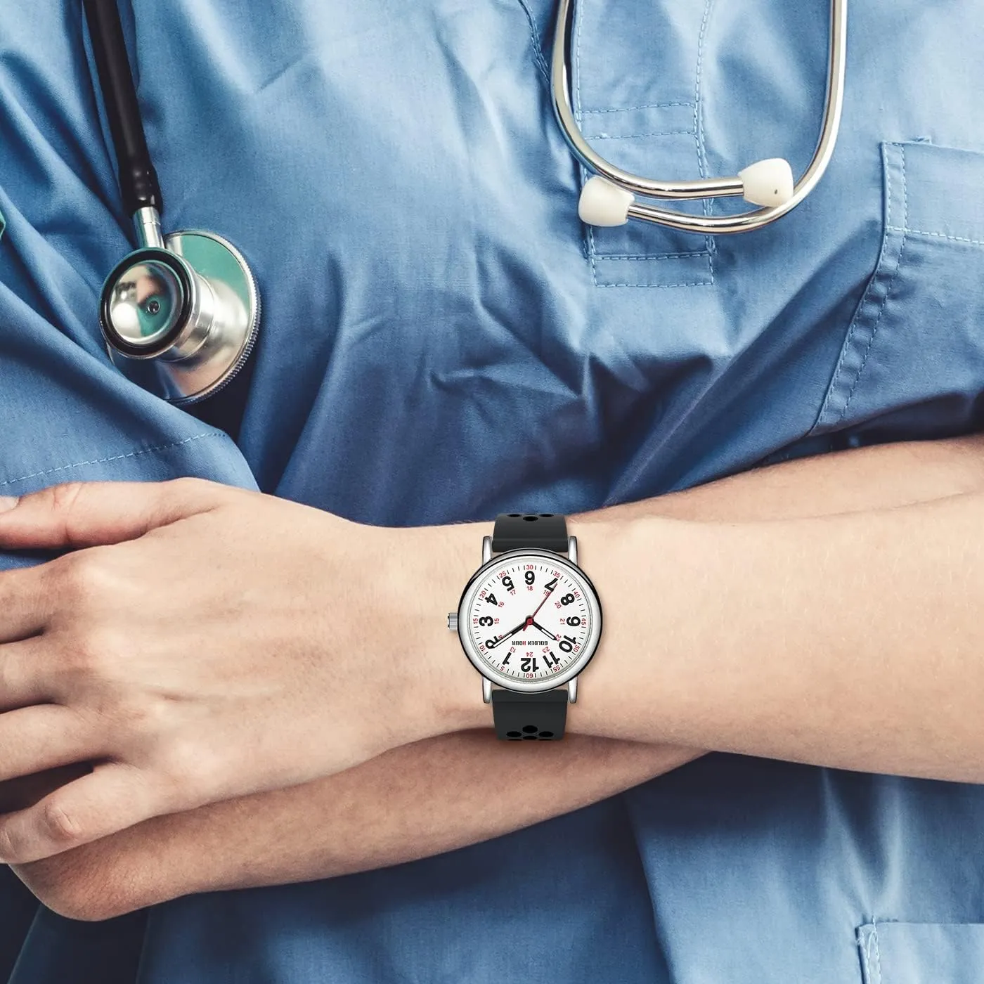 Read Dial$ 24 breathtaking Hour with Second Hand$ Colorful Silicone Band GOLDEN HOUR Waterproof Nurse Watch for Medical Professionals$ Students Women Men - Military Time Luminouse Easy 