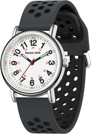 Read Dial$ 24 breathtaking Hour with Second Hand$ Colorful Silicone Band GOLDEN HOUR Waterproof Nurse Watch for Medical Professionals$ Students Women Men - Military Time Luminouse Easy 