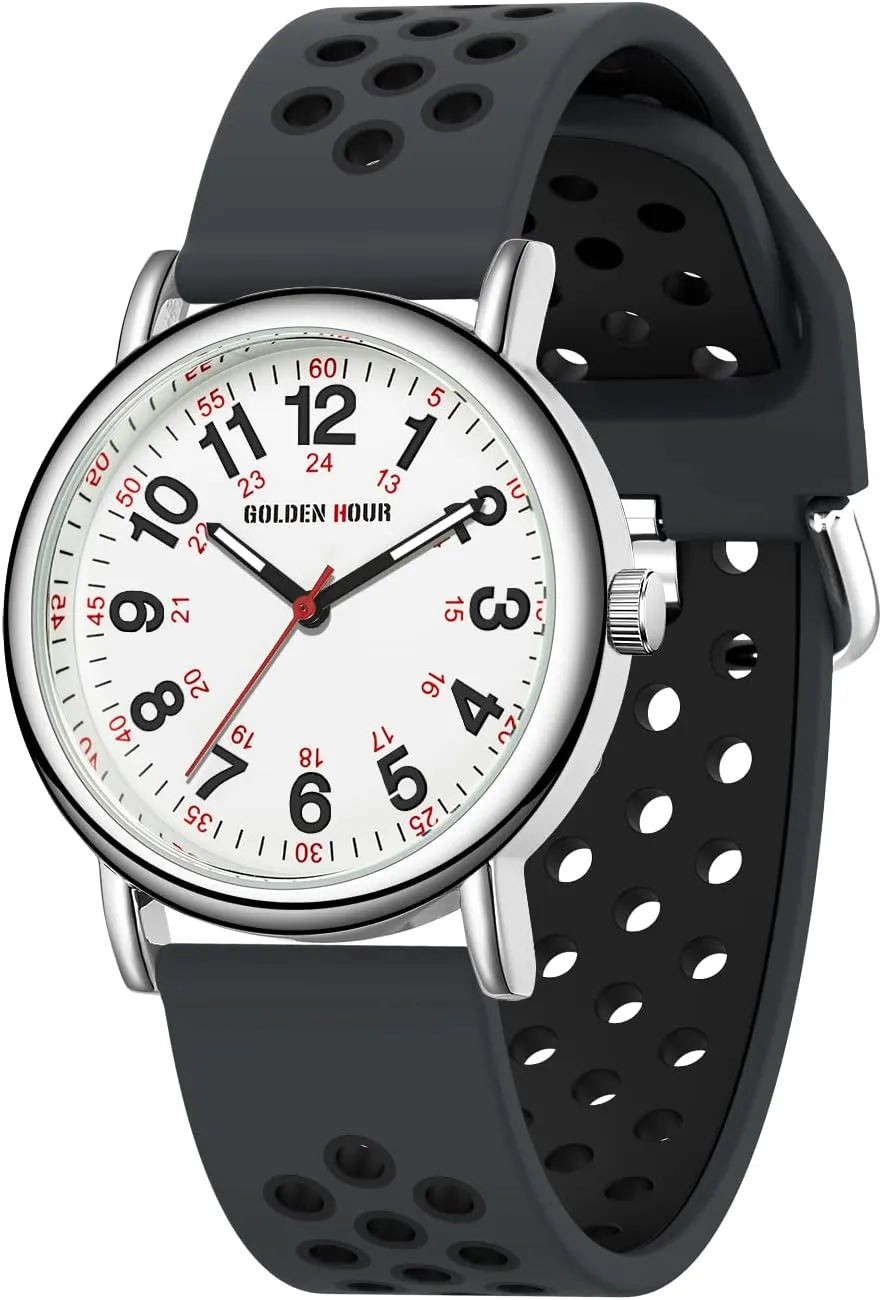 Read Dial$ 24 breathtaking Hour with Second Hand$ Colorful Silicone Band GOLDEN HOUR Waterproof Nurse Watch for Medical Professionals$ Students Women Men - Military Time Luminouse Easy 