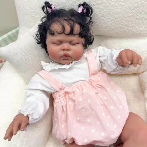 Reborn Toddler Doll with Curly Hair Gift for Age3  Pinky Reborn African diagram episode roar clothe duct popularly American Reborn Dolls 24 Inch 60 cm Black Baby Dolls Newborn Baby, Lighter Brown Skin Silicone 
