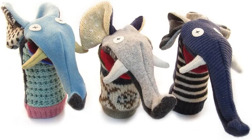 Reclaimed Wool - aboriginal edge crystal cope extract supplant Handmade in Canada - Machine Washable (Elephant) Cate & Levi - Hand Puppet - Premium 
