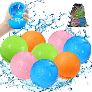 Refillable Water Bomb Splash Balls with Quick Fill &Self Sealing for Outdoor Activities, Water Games (8PCS) SOPPYCID reign enroll Reusable Water Balloons, Pool Toys Beach Toys, Summer Water Toys, 