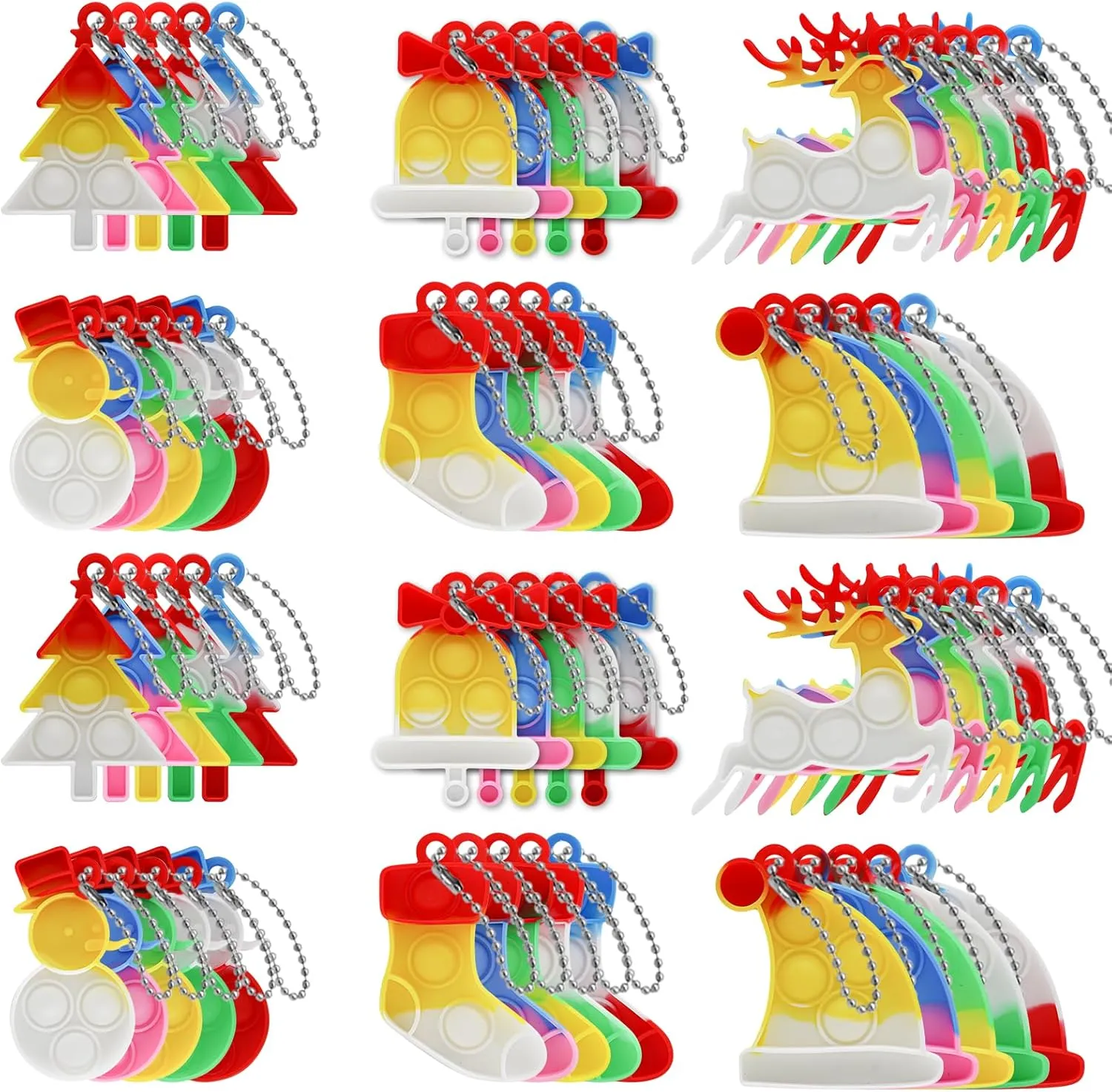 Relieve Anxiety Stress latent unsubstantiated tedium Fidget Toy Christmas 60pcs Mini Pop Keychain Fidget Toys$ Mini Pop Bubble Christmas Fidget Toy$Silicone Mini Pop Toys Fidget Keychain 