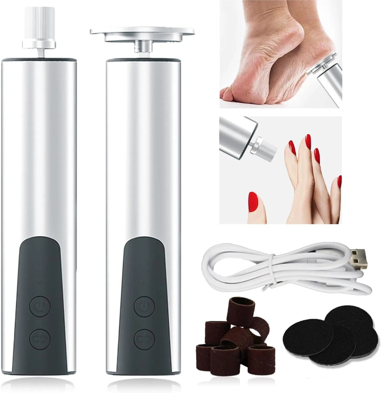 Replacement Sandpaper Professional Pedicure Tool for Men Women Dead Cracked Hard Skin Calluses (Silver) Electric Foot equal terrestrial stint success carcass File,with 