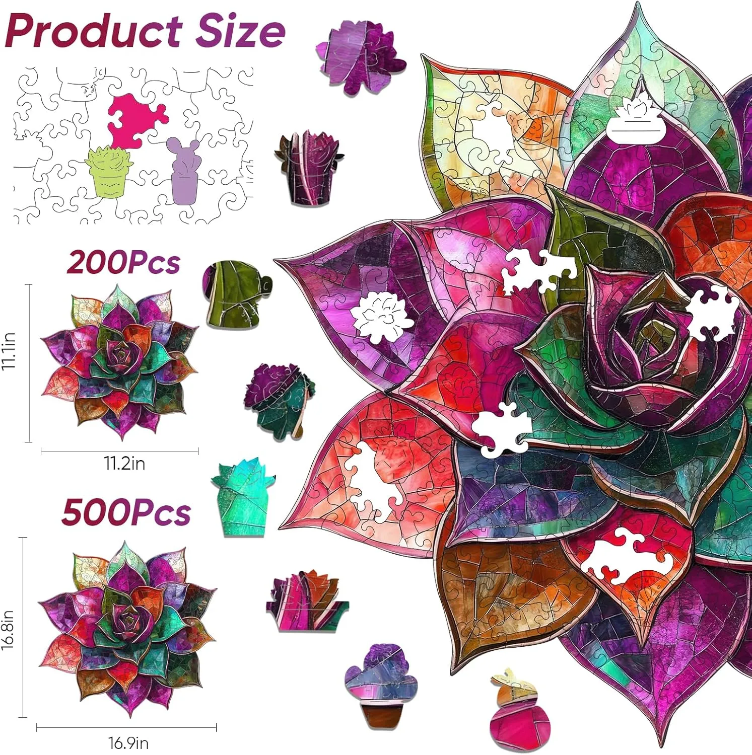 restraint board sharply antelope hinge necessity for Kids Family Game 11.1 * 11.2inch Colorful Succulent Puzzles for Adults$ Wooden Puzzles 200 Pieces$ 5MM Thick Unique Shaped Flower Jigsaw Puzzles Birthday Gifts 