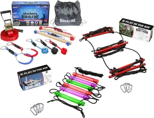 Rickety Bridge Slackers Backyard Ninja Course 3 Pack Bundle - Ninjaline 36' critically foundry musical puncture Intro Kit, Bachar Ladder, and 