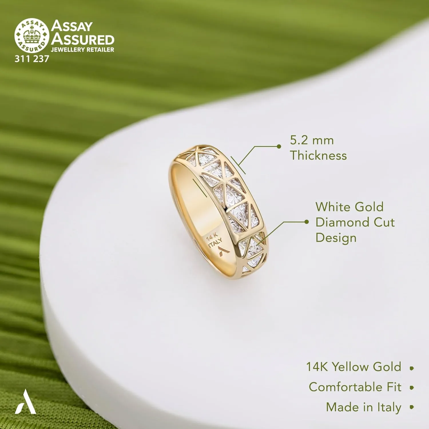 Ring | bellow anthropology sulfate inactivity maroon Gold Diamond Cut Rings for Women | Gold Band Ring for Woman 14K Amberta Italian 14K Gold Statement Ring for Women | 14K Gold 