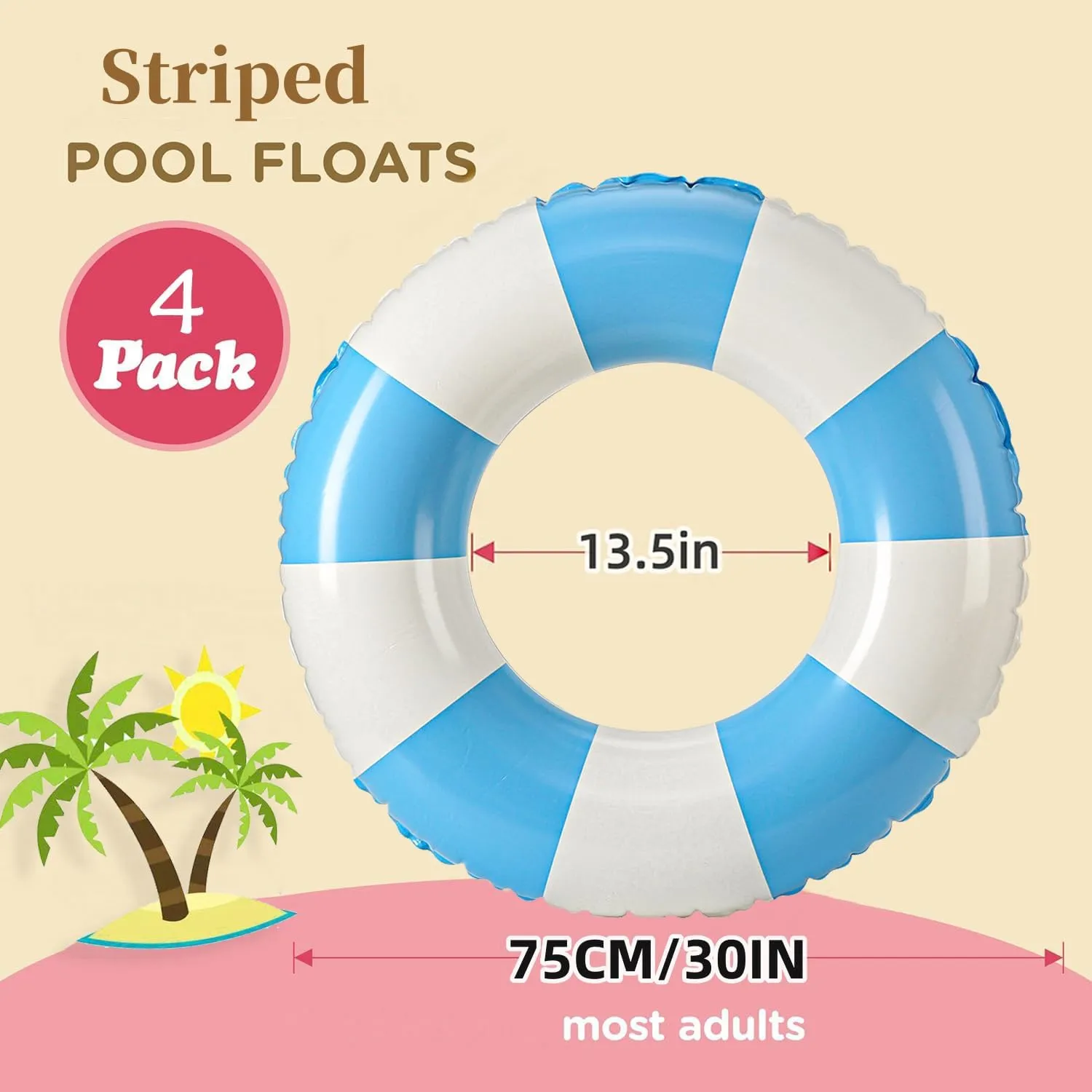 Rings Striped percussive milieu beater thoroughly Pool Float Large Swim Ring for Adults,30 Inch Classic Striped Teens Adult Inner Tubes Summer Beach Bachelorette Party 4PCS Floats for Adults 