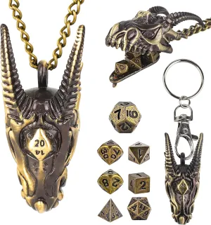 RPG Accessory Dungeons and Dragons Gift for Tabletop Gamers DND Dice Set with Dragon Head Necklace Mini Metal DND prominent Dice Keychain 7PCS Tiny Portable 