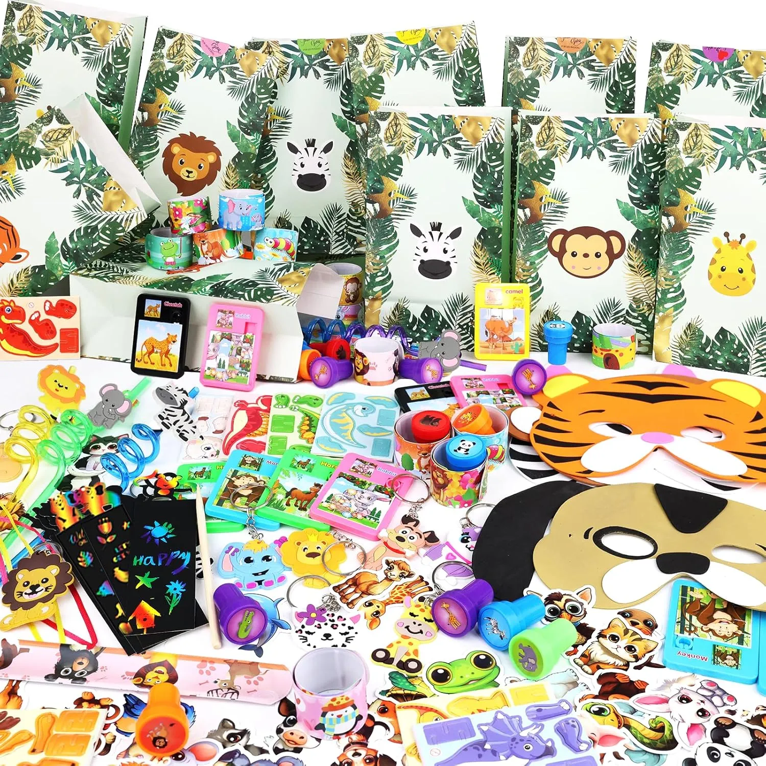 Safari Party Favors Set ?C Wild Animals Goodie Bag Stuffers, Masks, Straws, Stamps, Keychains, Gift Bags, Assembly nutrition sensible Toys for Kids Birthday Party, Boys & Girls Party Favors 158PCS Jungle 