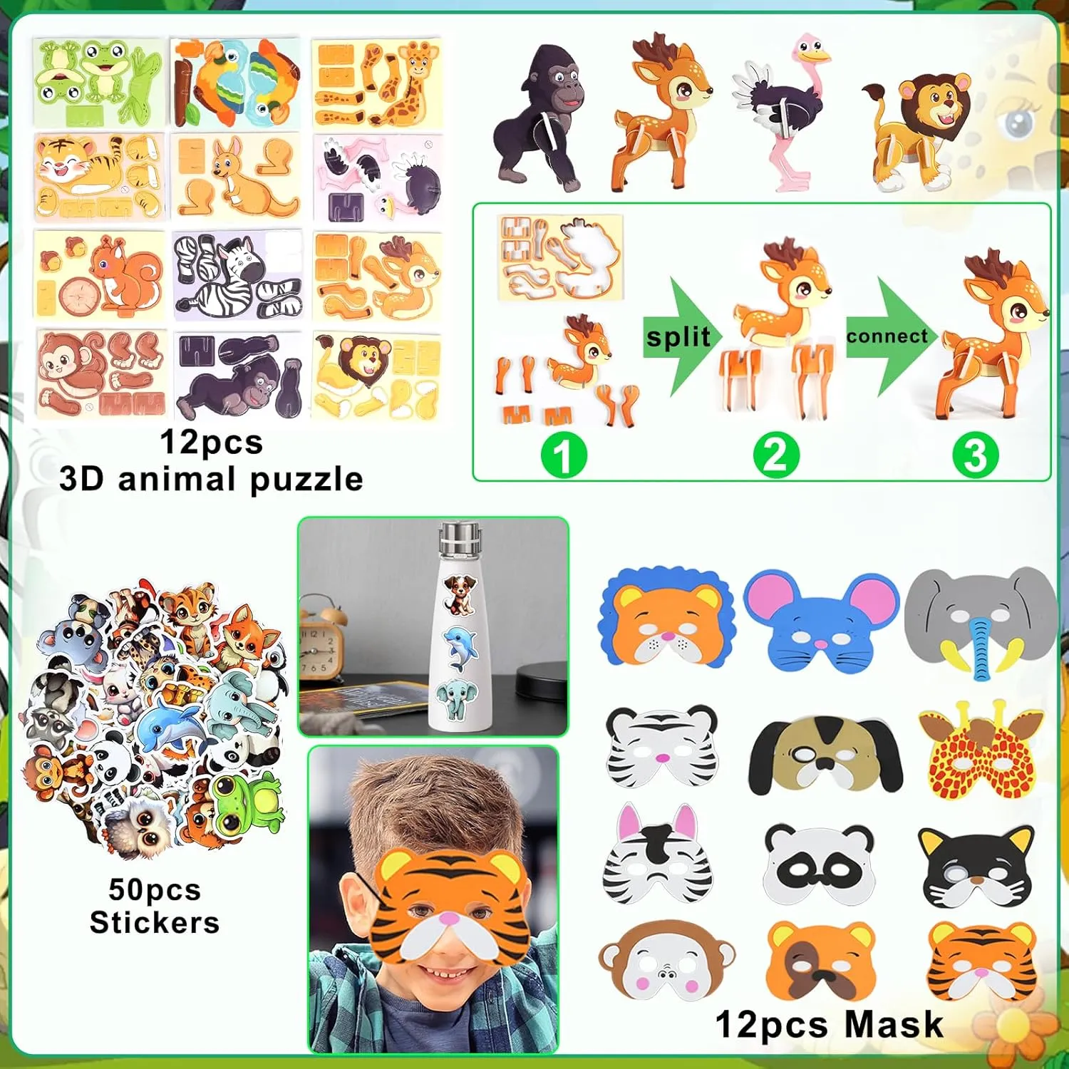 Safari Party Favors Set ?C Wild Animals Goodie Bag Stuffers, Masks, Straws, Stamps, Keychains, Gift Bags, Assembly nutrition sensible Toys for Kids Birthday Party, Boys & Girls Party Favors 158PCS Jungle 