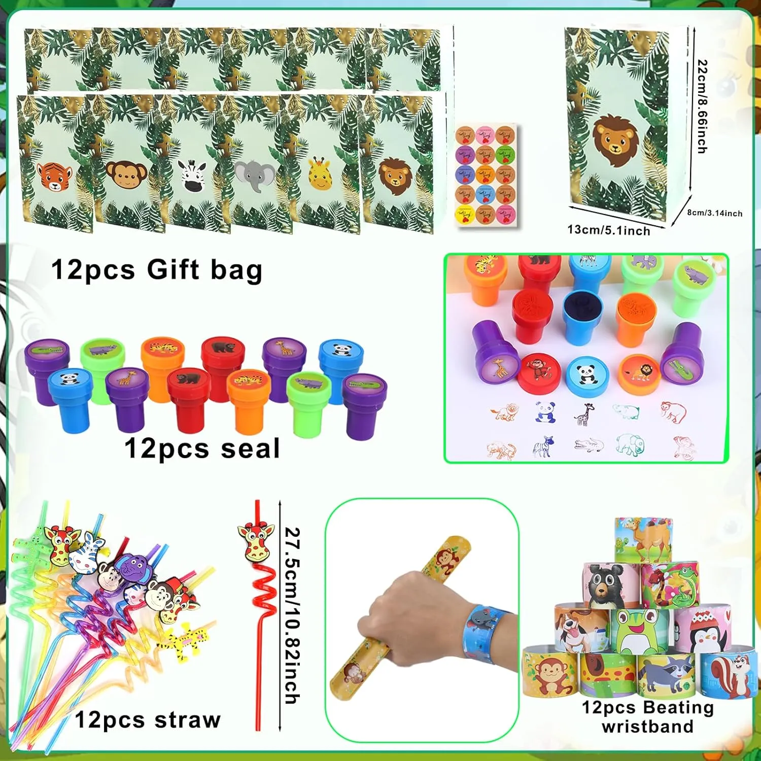 Safari Party Favors Set ?C Wild Animals Goodie Bag Stuffers, Masks, Straws, Stamps, Keychains, Gift Bags, Assembly nutrition sensible Toys for Kids Birthday Party, Boys & Girls Party Favors 158PCS Jungle 