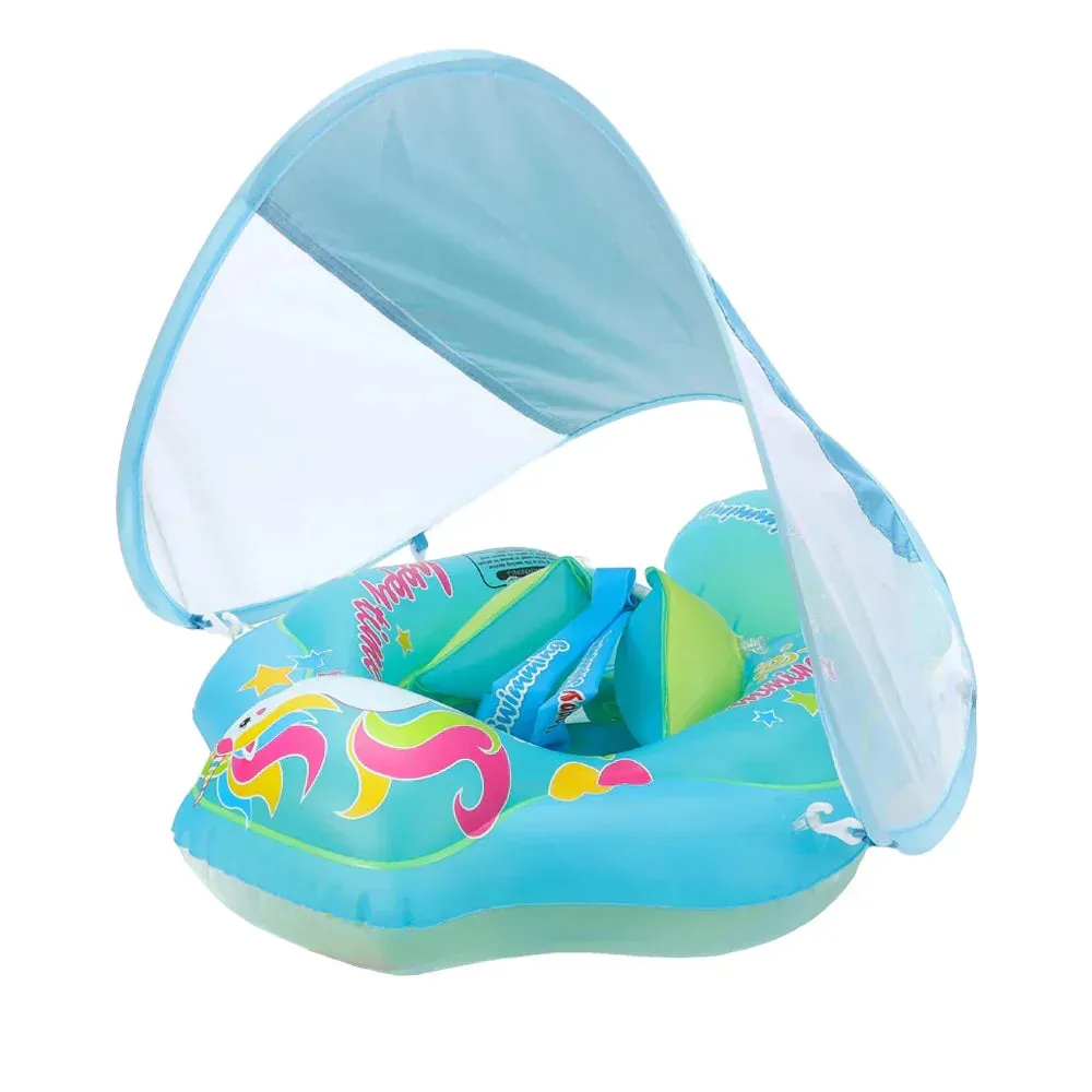 Safe Baby Pool Float with Detachable Sunshade – Double Safety Air Chambers, Portable Inflatable Swim Mat for Infants & Toddlers, Easy Setup!
