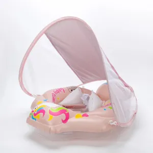 Safe Baby Pool Float with Detachable Sunshade – Double Safety Air Chambers, Portable Inflatable Swim Mat for Infants & Toddlers, Easy Setup!