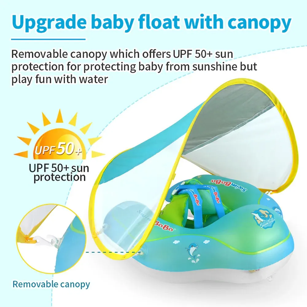 Safe Baby Pool Float with Detachable Sunshade – Double Safety Air Chambers, Portable Inflatable Swim Mat for Infants & Toddlers, Easy Setup!