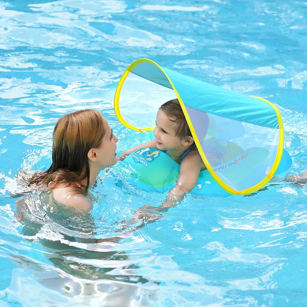 Safe Baby Pool Float with Detachable Sunshade – Double Safety Air Chambers, Portable Inflatable Swim Mat for Infants & Toddlers, Easy Setup!