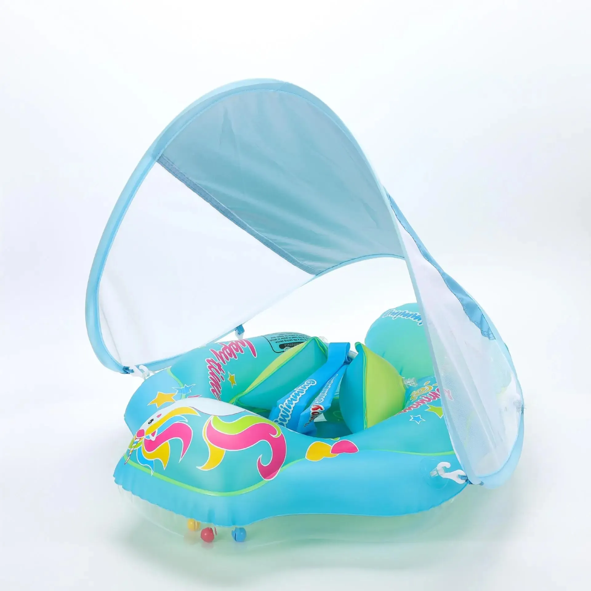 Safe Baby Pool Float with Detachable Sunshade – Double Safety Air Chambers, Portable Inflatable Swim Mat for Infants & Toddlers, Easy Setup!