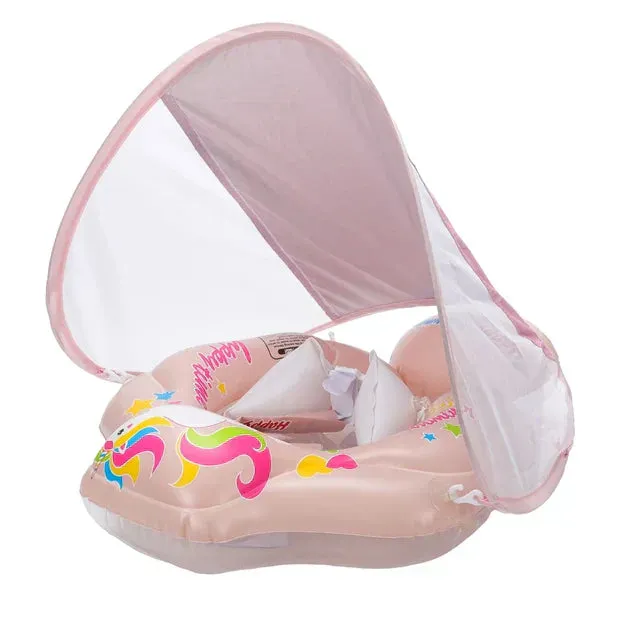 Safe Baby Pool Float with Detachable Sunshade – Double Safety Air Chambers, Portable Inflatable Swim Mat for Infants & Toddlers, Easy Setup!