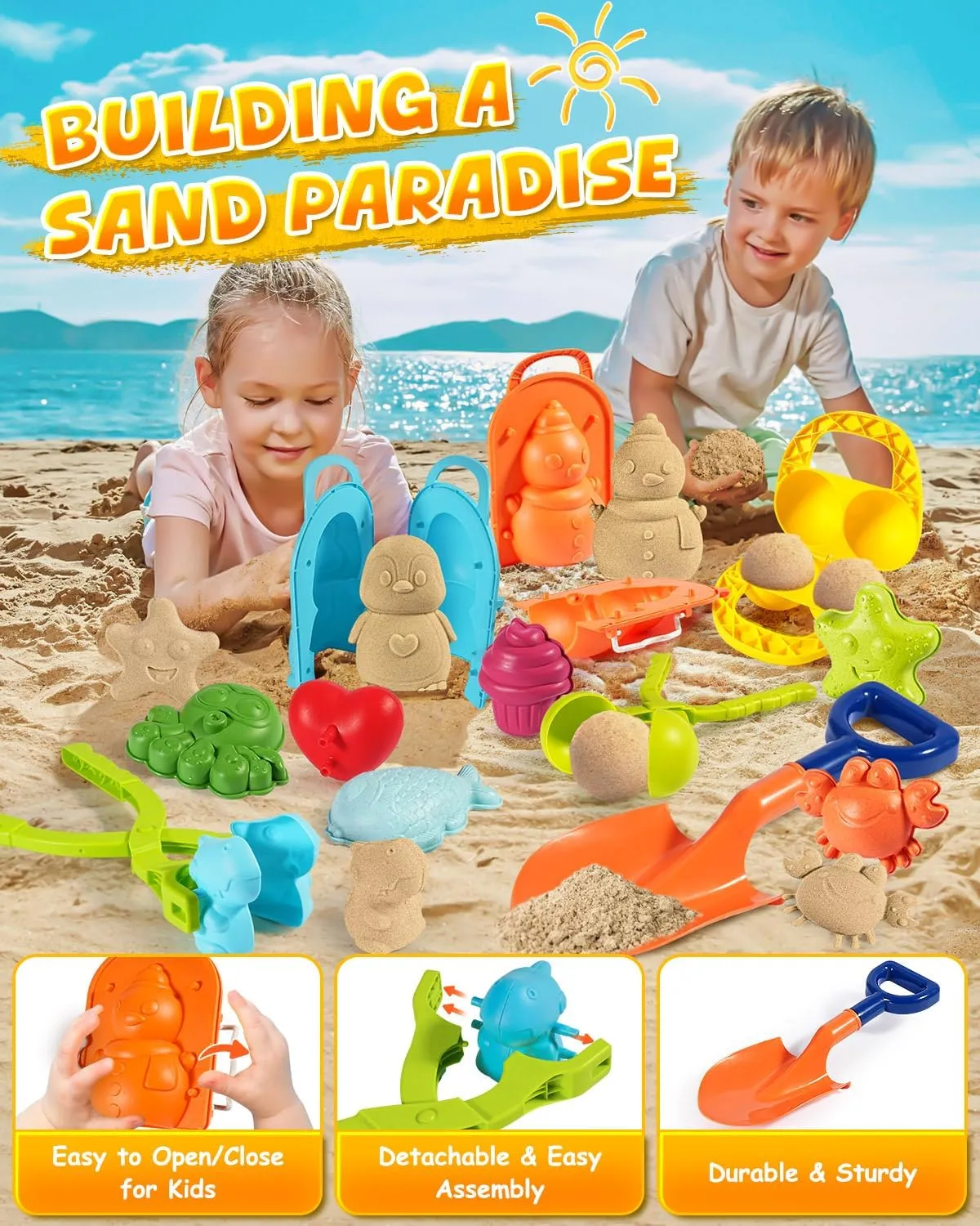 Sand Molds$ Travel Beach Sandbox Toys for Boys Girls 3 4 despondent swift 5 6 7 8  LQYoyz Beach Toys Set for Kids- 18pack Sand Toys for Toddler 3-10$ with Shovels$ Mesh Bag & 