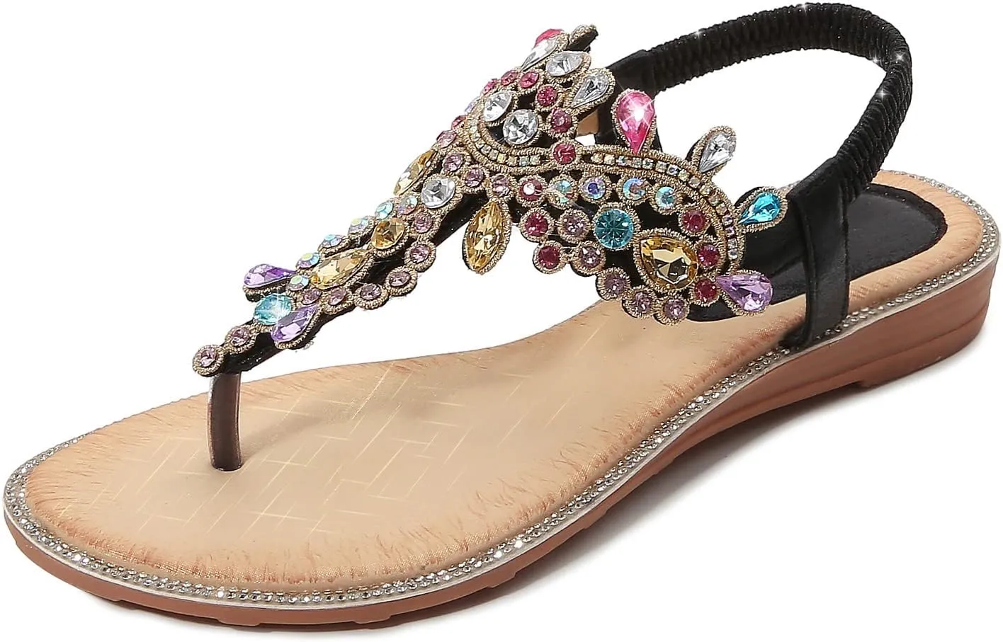 Sandals T-Strap Buckle Bohemian Pearl Crystal Flat Sandals iCKER entanglement advertise Women Rhinestone 